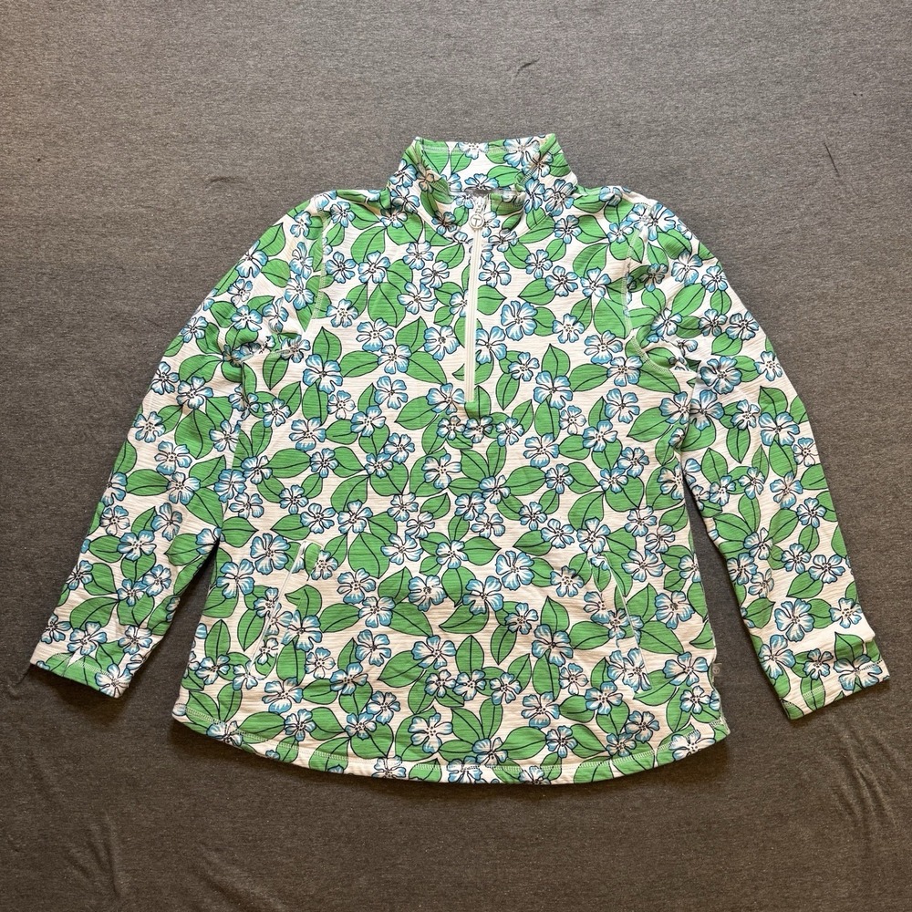 Talbots Cozy Crush Half-Zip Pullover Long Sleeve Floral Fields Comfy SPF 50 Sz L
